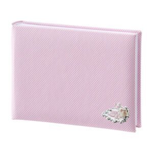 Album fotografico rosa con decorazione elegante e dettagli raffinati.