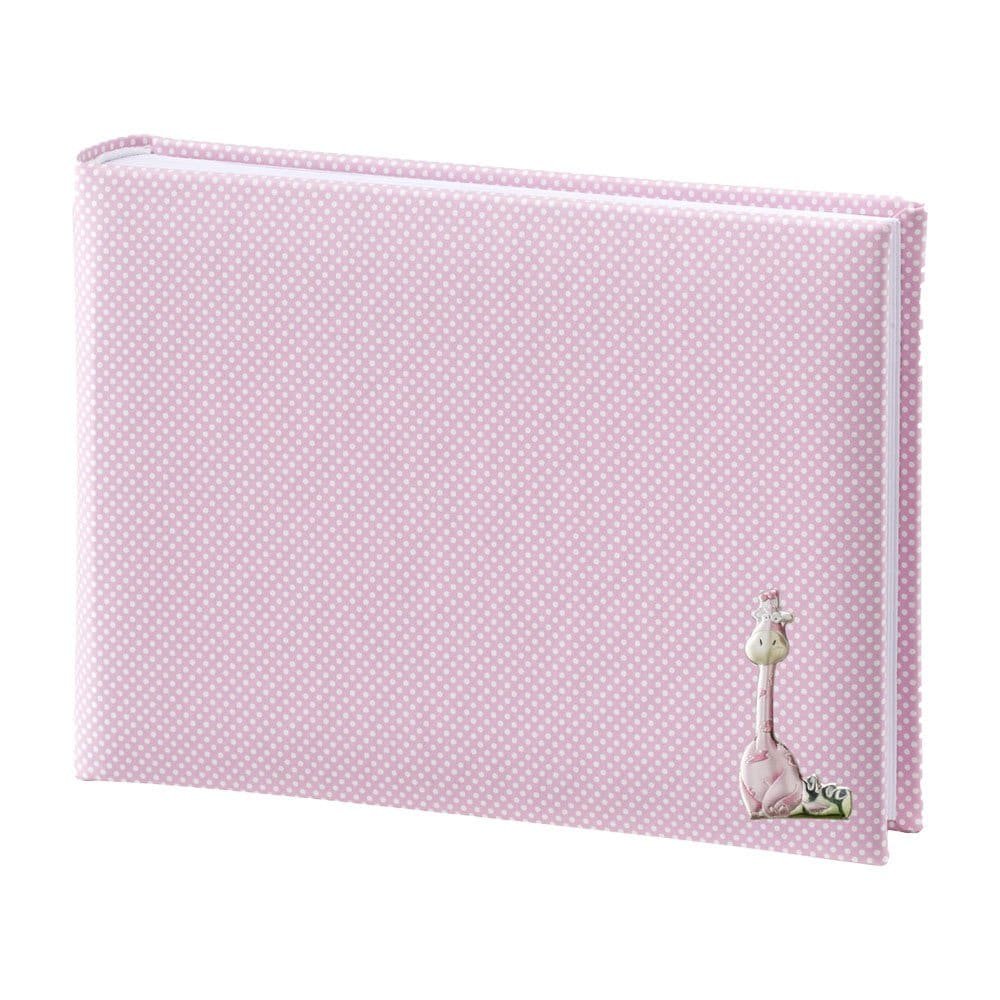 ALBUM BAMBINA ROSA 15X20 CON PLACCA GIRAFFA COLORATA IN ARGENTO PVD 1 Cofanetto regalo rosa con decorazione giraffa, elegante e raffinato.