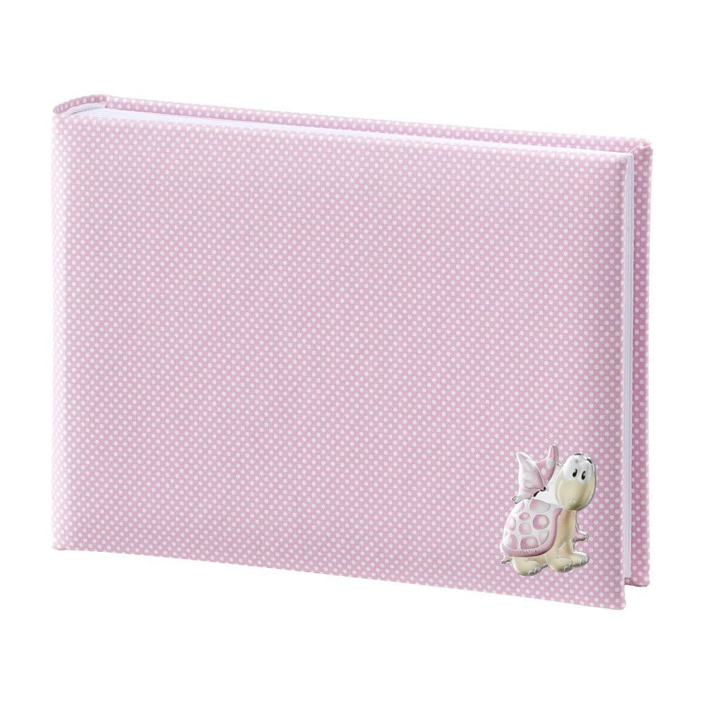 ALBUM BAMBINA ROSA 15X20 CON PLACCA TARTARUGA COLORATA IN ARGENTO PVD 1 Album rosa con tartaruga decorativa, perfetto per regali e ricordi speciali.