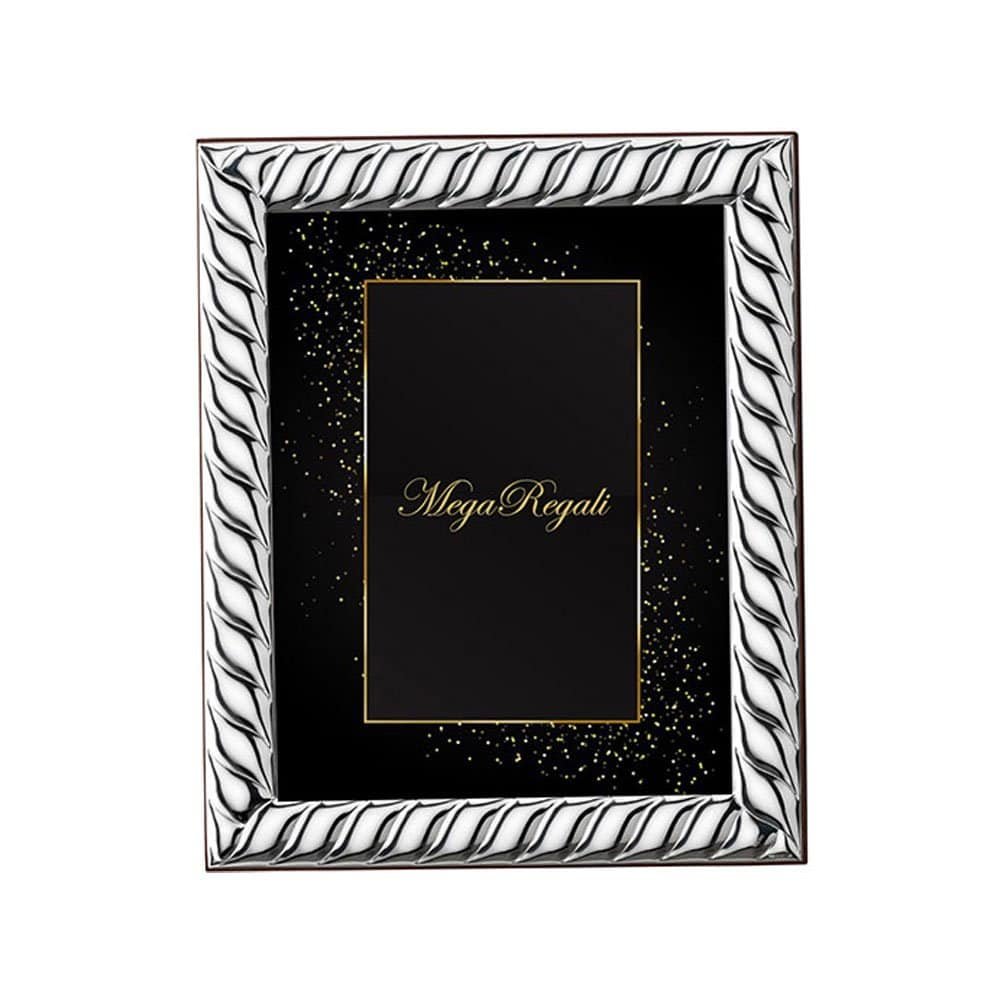 PORTAFOTO TORCION LUCIDA ARGENTO BILAMINATO RETRO LEGNO 1 Cornice decorativa nera e argento con dettagli eleganti e raffinati. Perfetta per valorizzare foto e.