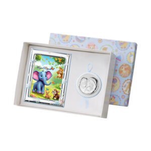 Portafoto con elefante e bomboniera in regalo, perfetto per occasioni speciali come battesimi o nasc.