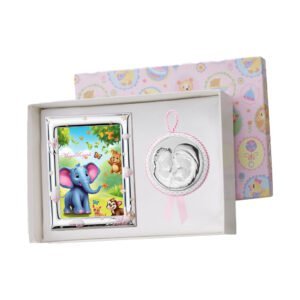 Cornice con elefante, orsetto e foto, regalo nascita per bambini.