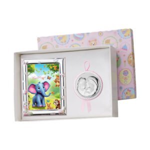 Elefante colorato con uccellini e fiori, regalo per bambini, in confezione regalo con medaglietta e.