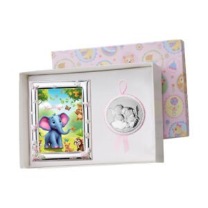 Elefante colorato con decorazioni per bambini, regalo speciale per nascita o battesimo.