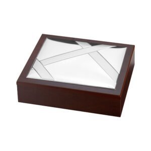 Cofanetto regalo in legno con vassoio trasparente per presentare dolci o oggetti speciali.