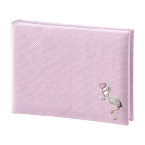 Libro per bambini con cigno e cuore rosa, copertina rosa con pois.