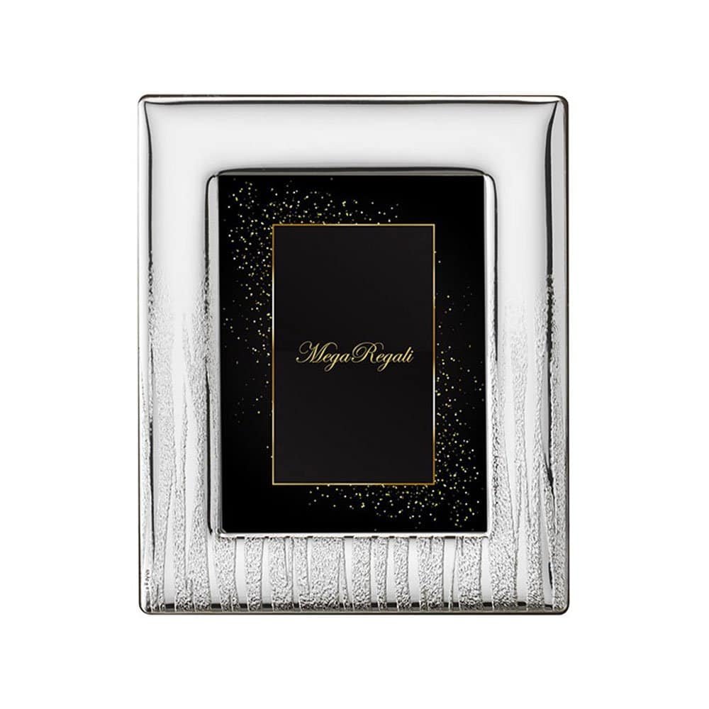 PORTAFOTO DUNE LUCIDA ARGENTO BILAMINATO RETRO LEGNO 1 Cornice argentata con regalo di lusso e dettagli eleganti.