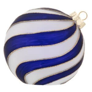 sfera LED decorativa blu 12 cm Palla di Natale in vetro blu e bianco con dettagli dorati, perfetta come decorazione natalizia elega.