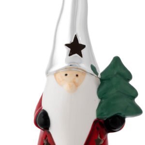 babbo natale con led h 20 con cappello argento a punta e albero di Natale verde.