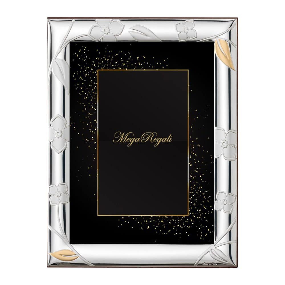 PORTAFOTO FIORI SABBIATA CON PARTICOLARI IN ORO ARGENTO BILAMINATO RETRO LEGNO 1 portafoto sabbiata con particolari di lusso